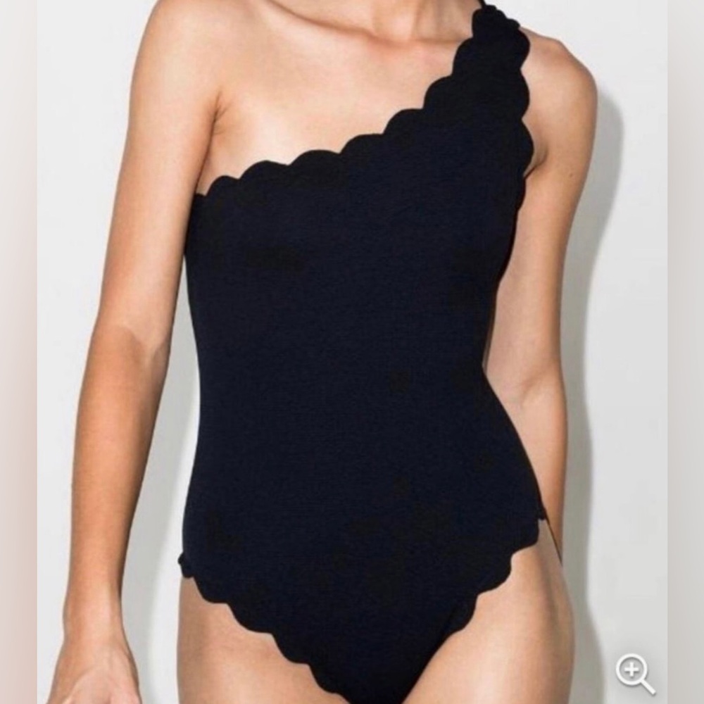 Aerie Waffle Scalloped One Shoulder One Piece Swimsuit Size XL Long Black